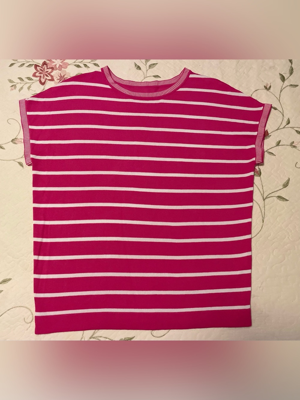 Pink & White Striped Cap Sleeve Knit Sweater Top - Size S